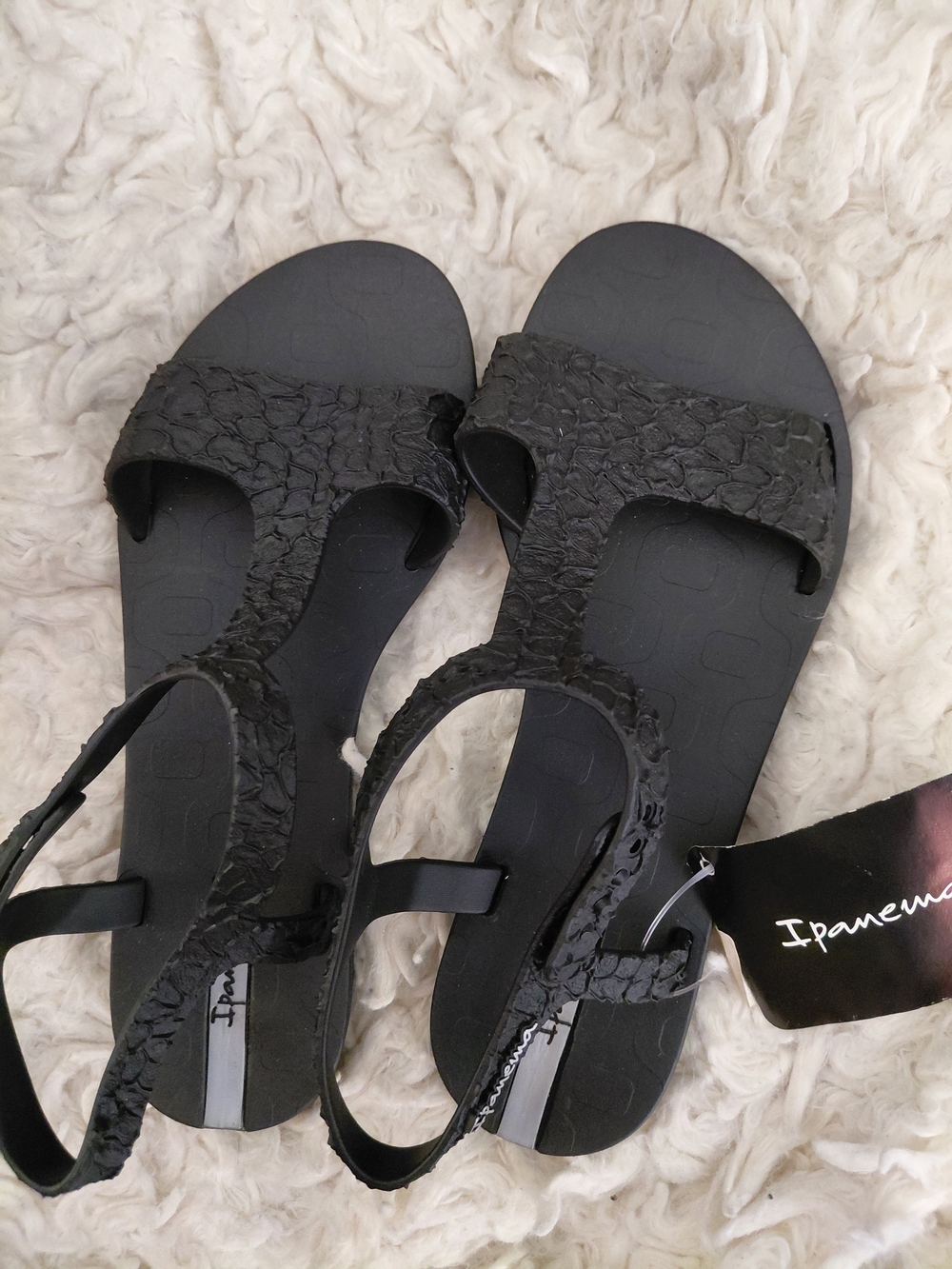 Ipanema Black Textured T-Strap Sandals